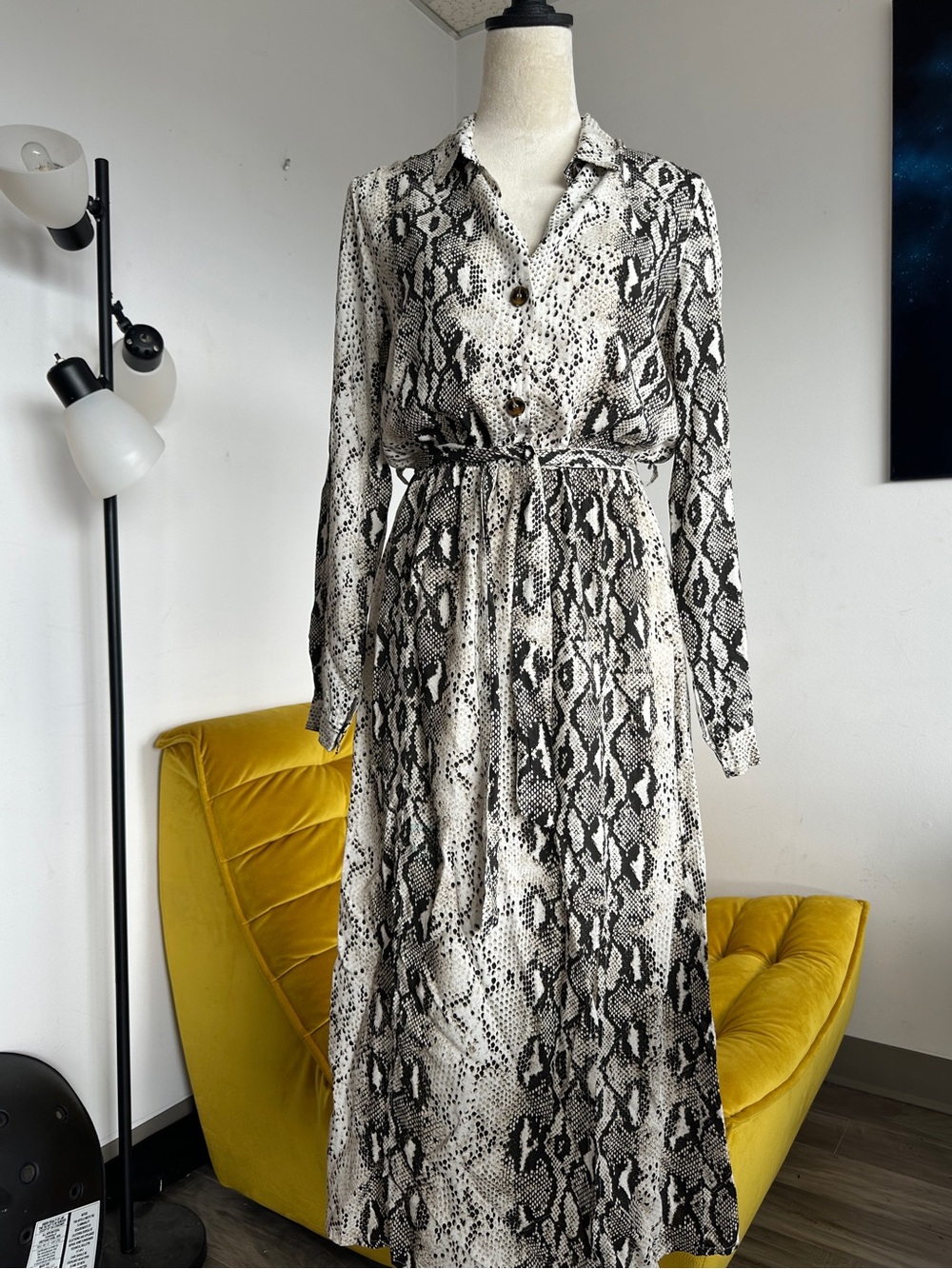 Python Snake Print Maxi Shirt Dress-Italy Made